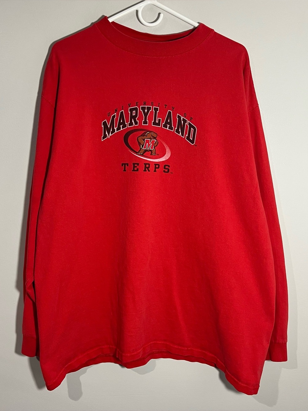 Vintage Jansport Maryland Terrapins Terps Red Long Sleeve T-Shirt Mens XL